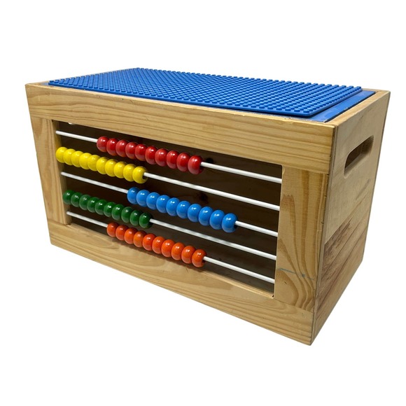 Toy Chest Wooden Alphabet Lego Top + 57 Misc. Pieces 14x7x8  .01:S1418 - Picture 2 of 12